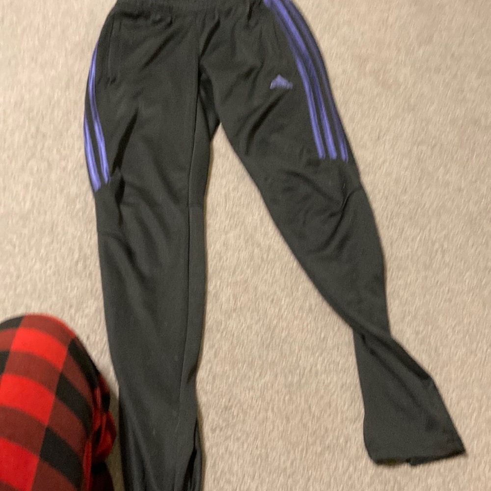 Black and purple adidas sweatpants